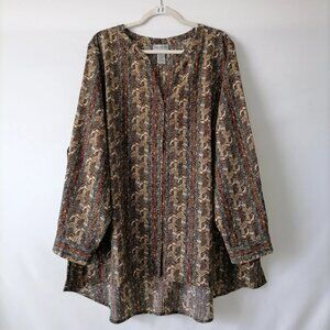 Catherines Women's Multicolor V-Neck Roll Tab Long Sleeve Tunic Top Plus Size 2X